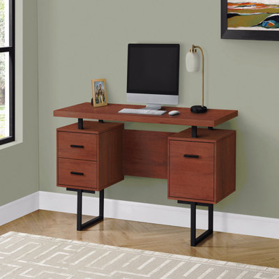 Bureau d'ordinateur, bureau personnel, ordinateur portable, installation à gauche, à droite, tiroirs de rangement, L 60 po, bureau, stratifié brun, métal noir, contemporain, moderne