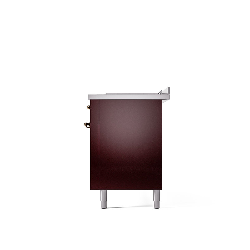 ILVE Nostalgie II 60 in Dual Fuel Range, 7 Burner, Griddle, Frenchtop, Natural Gas, Burgundy Red/Burnished