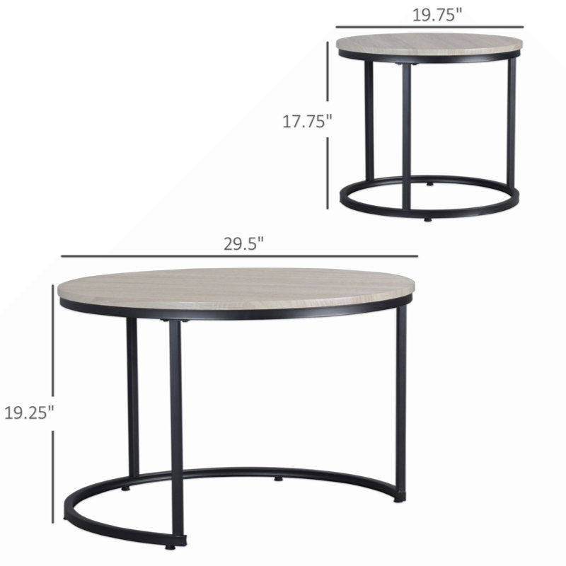 HOMCOM Round Nesting Tables Set Of 2, Stacking Coffee Table Set With Metal Frame  ,