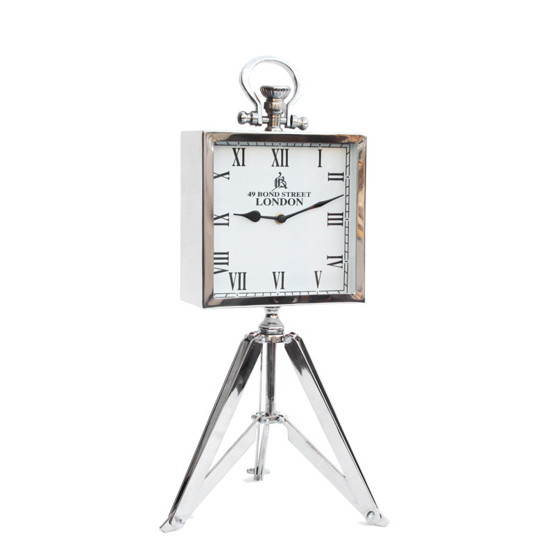Retro Roman Numeral Metal Mechanical Tabletop Clock in Silver