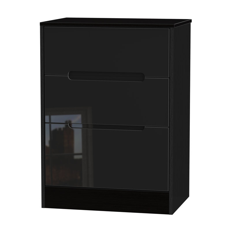 Fully Assembled Vernon 3 Drawer Chest, Black Gloss/Black Gloss