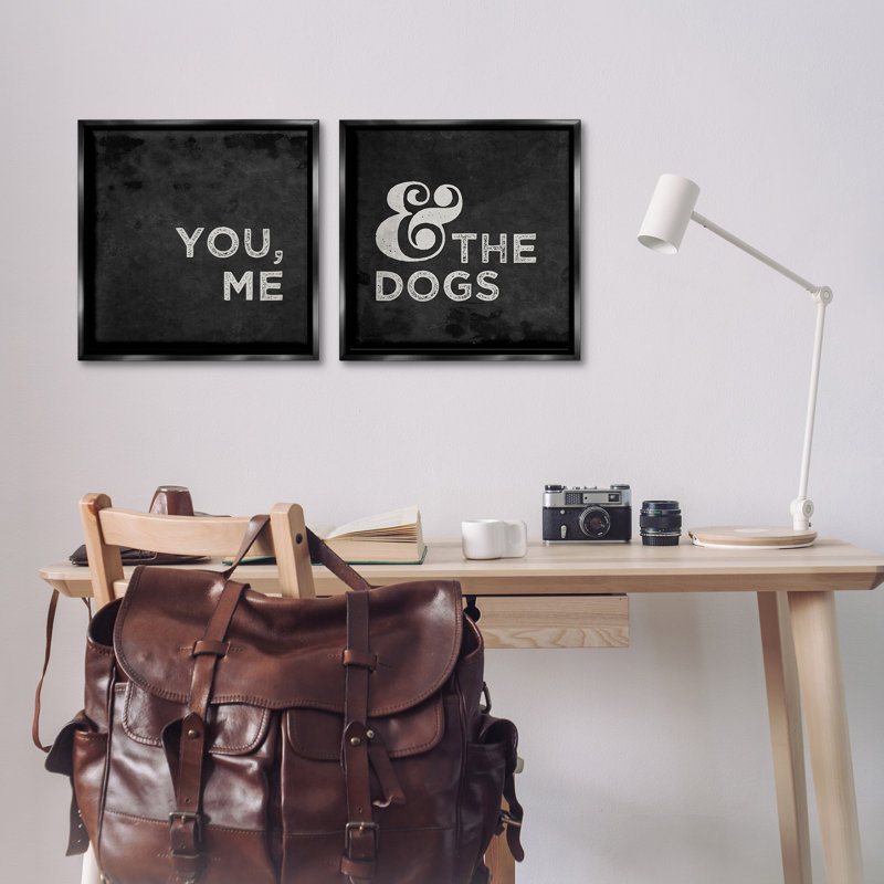 «You Me and the Dogs Family Pet», ensemble de 2 toiles flottantes encadrées par Gigi Louise, Cadre flottant noir de jais