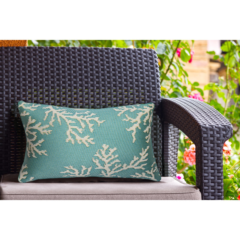  Polyester Throw Indoor/Outdoor Pillow Cover and Insert, Aqua/Ivory