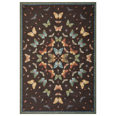 Tapis rétro, tapis de couloir antidérapant lavable à la machine, tapis doux à faible épaisseur pour le salon de la chambre à coucher, café brun, 9 pi x 12 pi