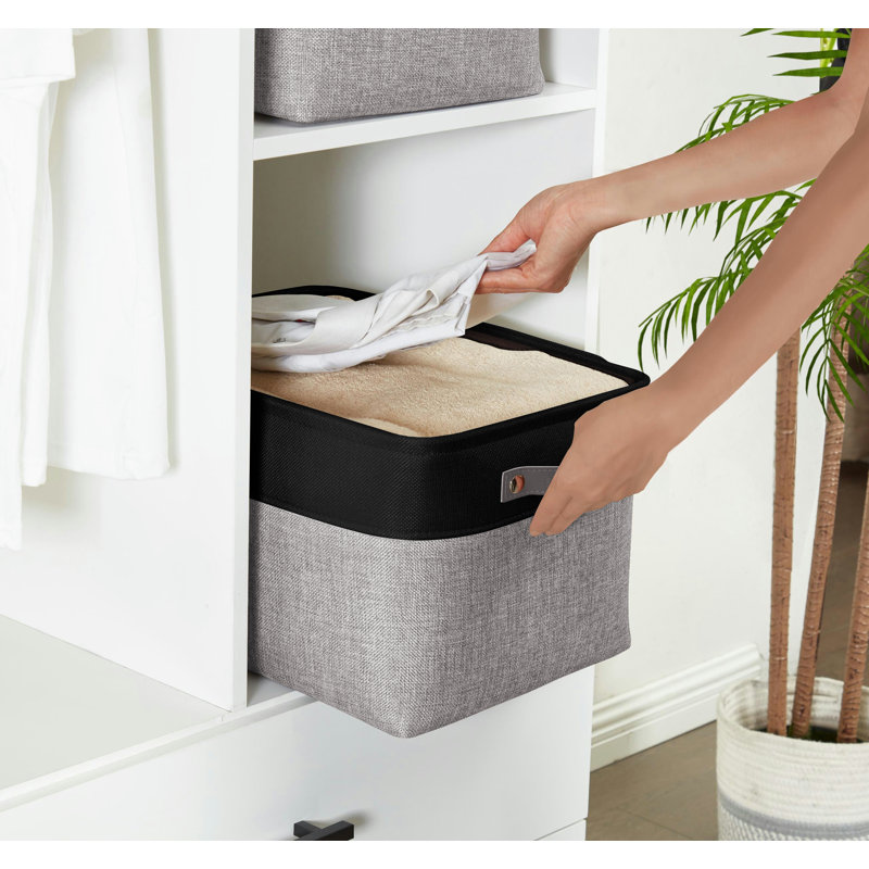 Foldable Fabric Storage Bin, Grey/Black, 3