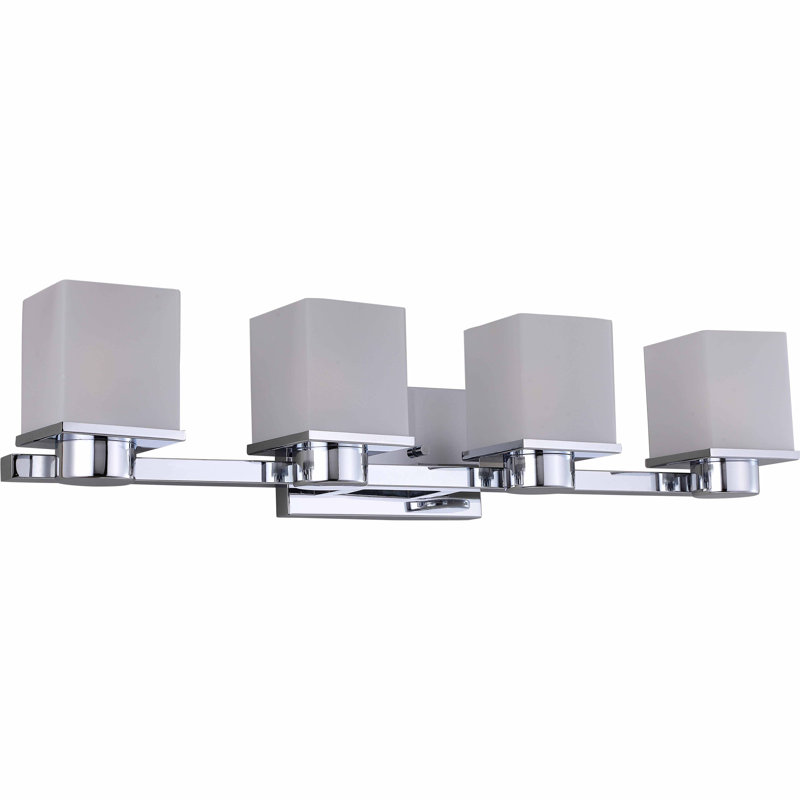 Sharyn 4-Light Indoor Chrome Bathroom Vanity Wall Mount with Frosted Glass Square Rectangle Shades