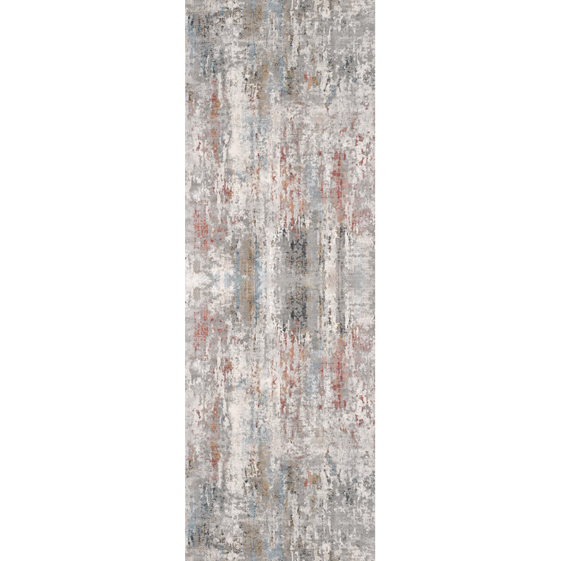 Rug Branch Tessera 2' x 8' (2'3" x 8') Grey/Red Distressed Abstract Indoor Runner Rug, Comtemporary, Medium Pile, Stain-Resistant Hallway Carpet - Entryway, Mudroom, Bedroom, and Kitchen