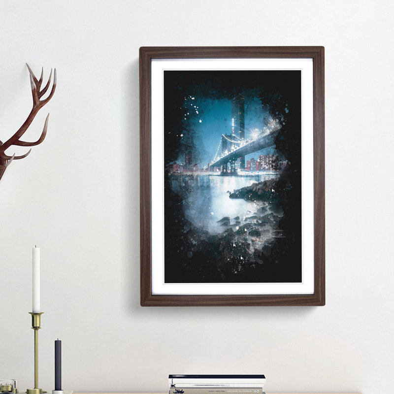 The Brooklyn Bridge in New York - Framed Print, Walnut Framed, 33cm H x 24cm W x 2cm D