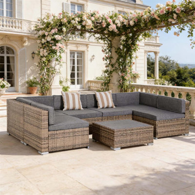 Ensemble de canapé d'extérieur en rotin de jardin 7 pièces, reconfigurable et durable pour les conversations sur le patio