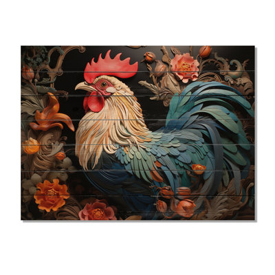 " Blue Rooster With Orange Flowers "