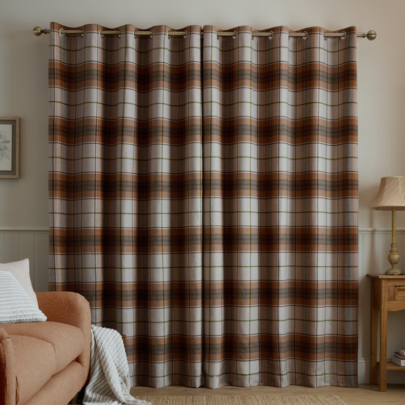 Brushed Woven Glencoe Check Thermal Eyelet Curtains, Terracotta, 46 x 54 Inch