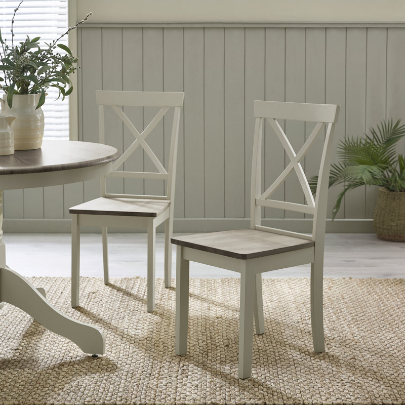 Shannondale Solid Wood Dining Chairs - Traditional Rustic Farmhouse Kitchen Style, White/Gray