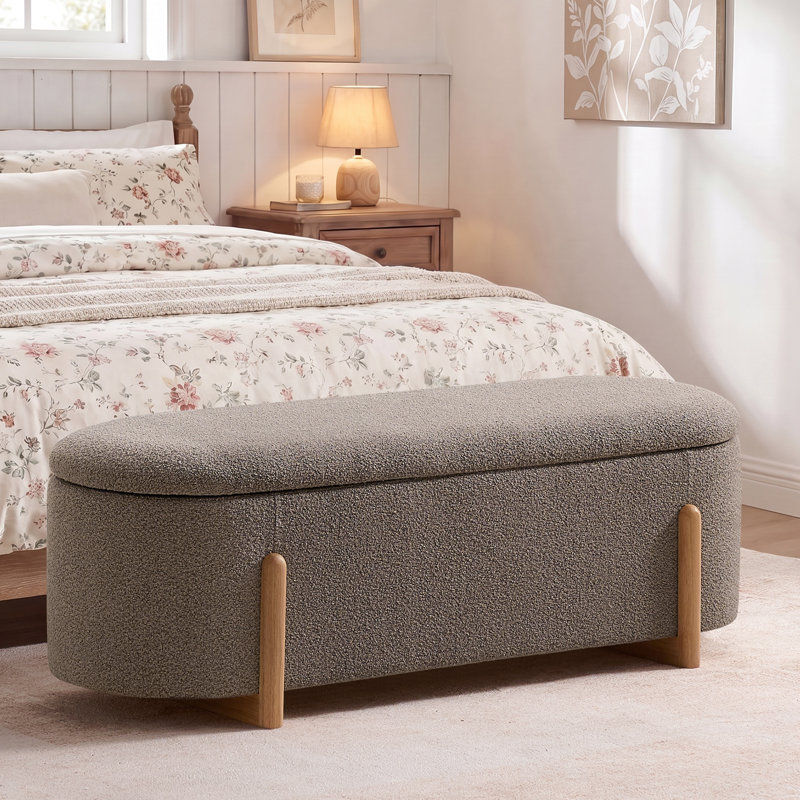 51.2"W Upholstered Boucle Flip Top Storage Bench, Brown
