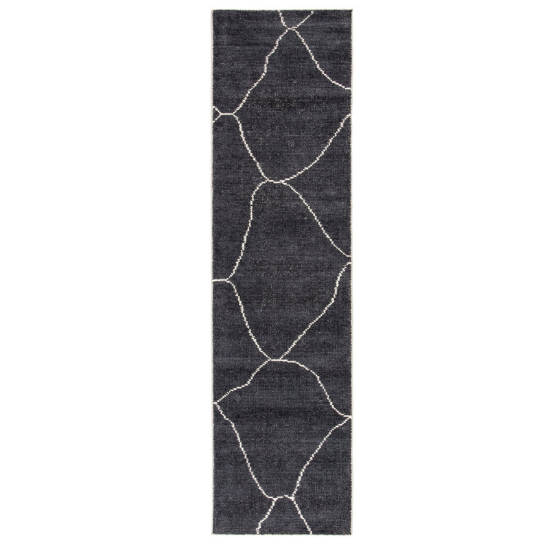 Tapis noir / blanc à motif géométrique Rowan, Tapis de couloir 2 pi 6 po x 10 pi