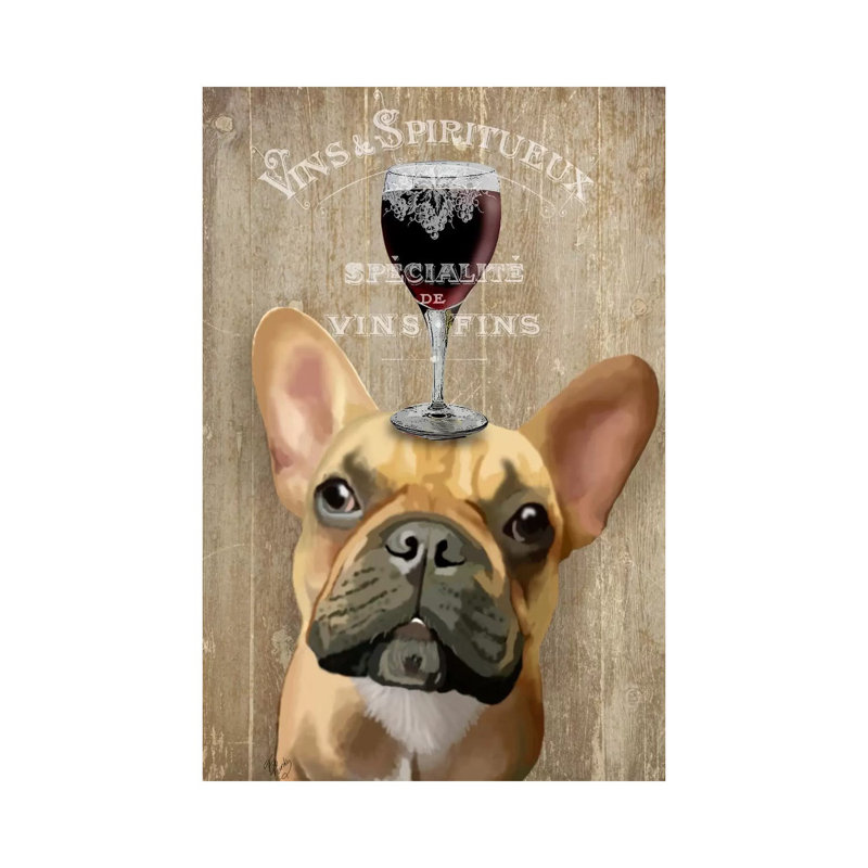 Dog Au Vin, French Bulldog by Fab Funky - Wrapped Canvas Gallery-Wrapped Canvas Giclée, 66cm H x 46cm W