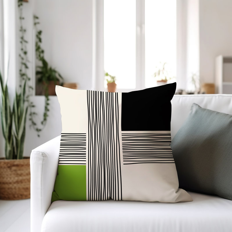 Cassie Abstract Outdoor Reversible Throw Pillow, 15"H x 15"W, Chartreuse/Cream/Black
