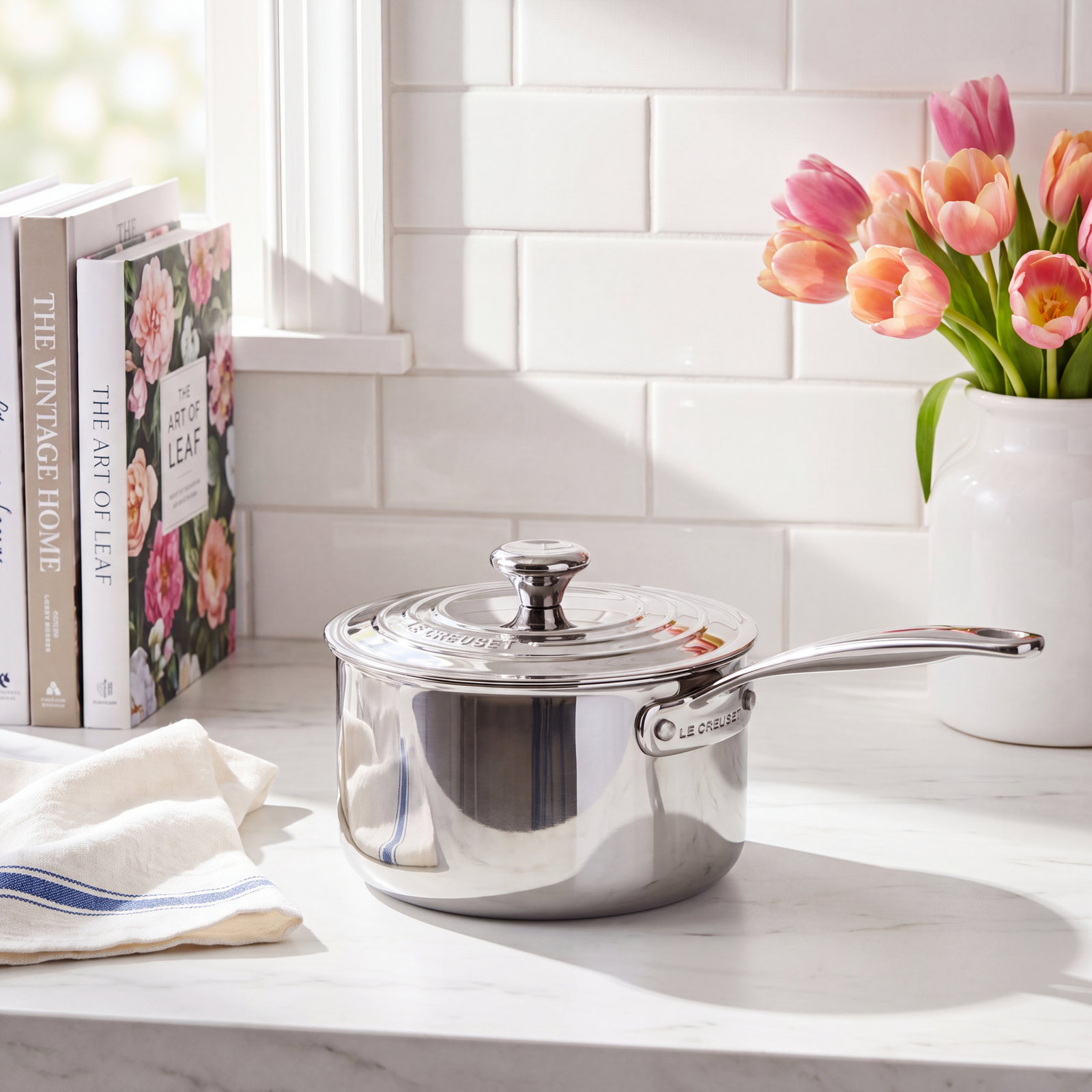 Le Creuset Stainless Steel Saucepan with Lid, 2 qt.