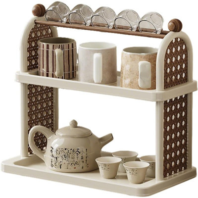 2-Tier Rattan Organizer-Vintage Mug Cupholder