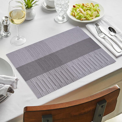 Durable PVC Placemats Set of 8 with Three Horizontal Colour Bands for Stylish Dining Table Decor 