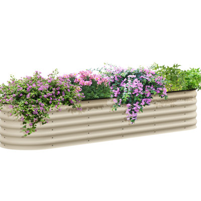 Galvanized Elevated Garden Bed, 7.9' X 2' 1.4', Metal Planter Box With Assurance, For Growing Flowers, Herbs & Veggies, Cream, Easy Assembly Bed 1.4' Raised Outdoor Edge, Different Cream Color