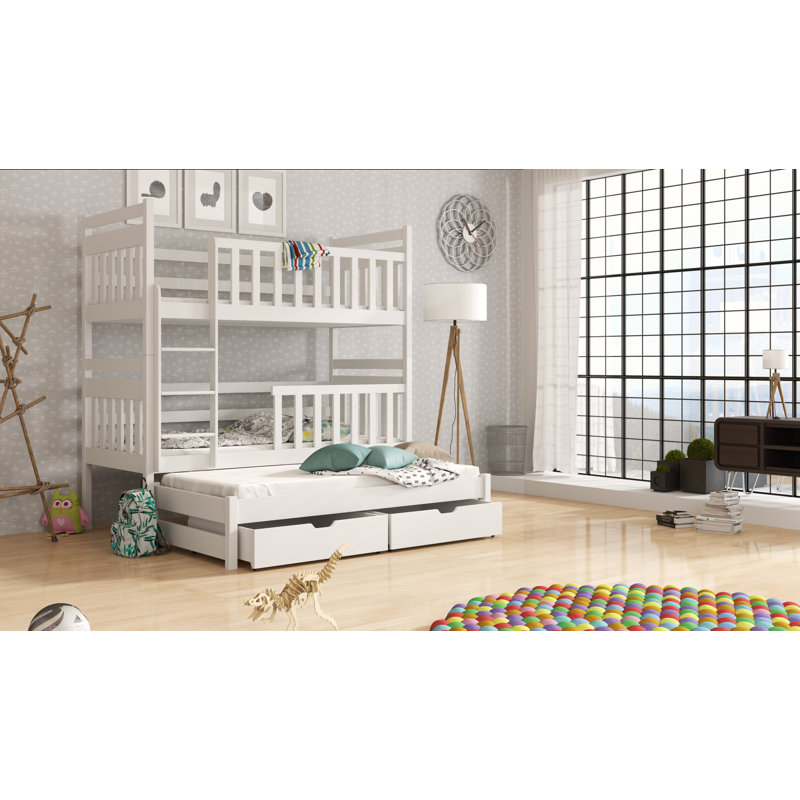 Nate Single (3') Standard Bunk Bed and Mattress with Trundle, White
