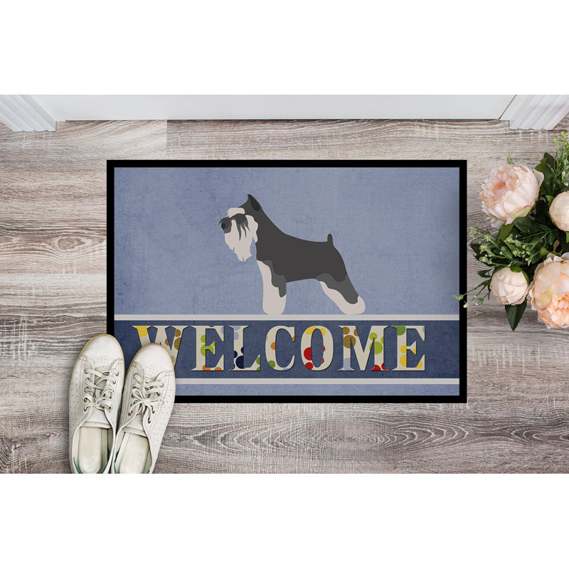 Tapis de porte d’extérieur anti-dérapant miniature schnauzer welcome, Rectangulaire : 18 po x 27 po