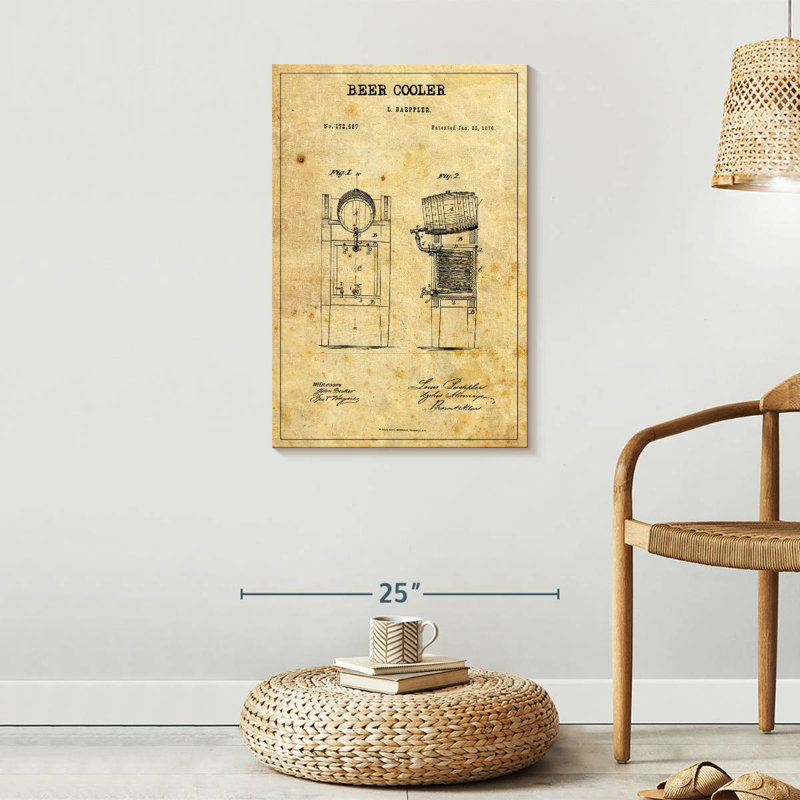 «Beer Cooler», brevet sur toile, H 30 po x l 20 po x P 1,25 po