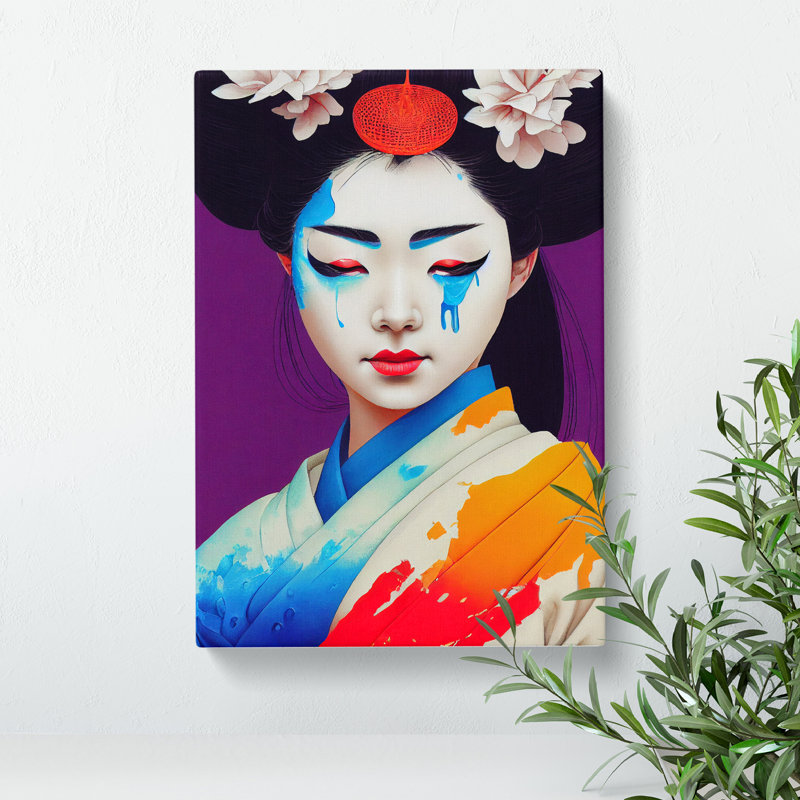 Geisha Splashed Paint No.4 - Wrapped Canvas, 60cm H x 40cm W x 3cm D