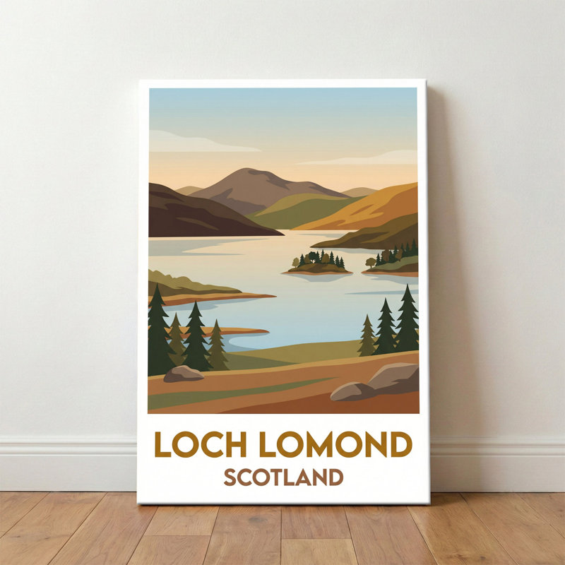 Loch Lomond, Scotland - Romantic Highlands Travel Poster, Vintage Lakeside Escape. Giclee Print On Wrapped Canvas. Wall Art, Home Decor - Natural Landmarks, Scotland - Wrapped Canvas Print