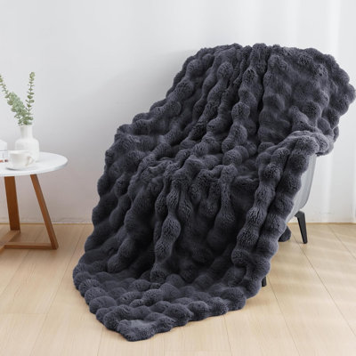 Jeté en fausse fourrure de lapin, couverture réversible chaude et épaisse pour canapé, salon, chambre à coucher - convient aux cadeaux d'hiver et de fêtes