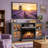 Glass Fireplace TV Stand, Suitable For Tvs Up To 65 Inches, Media Entertainment Center Console Table With LED Lights-1252741065