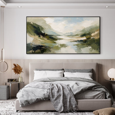 Très grand art mural imprimé sur toile - Paysage de montagne vert, décor de chambre à coucher naturel - "Assemblage requis (cadre non fini)"