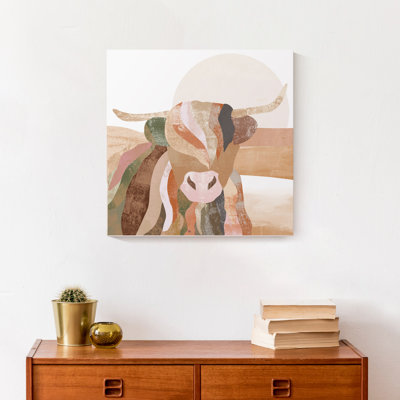 Boho Highland Cow sur impression sur toile
