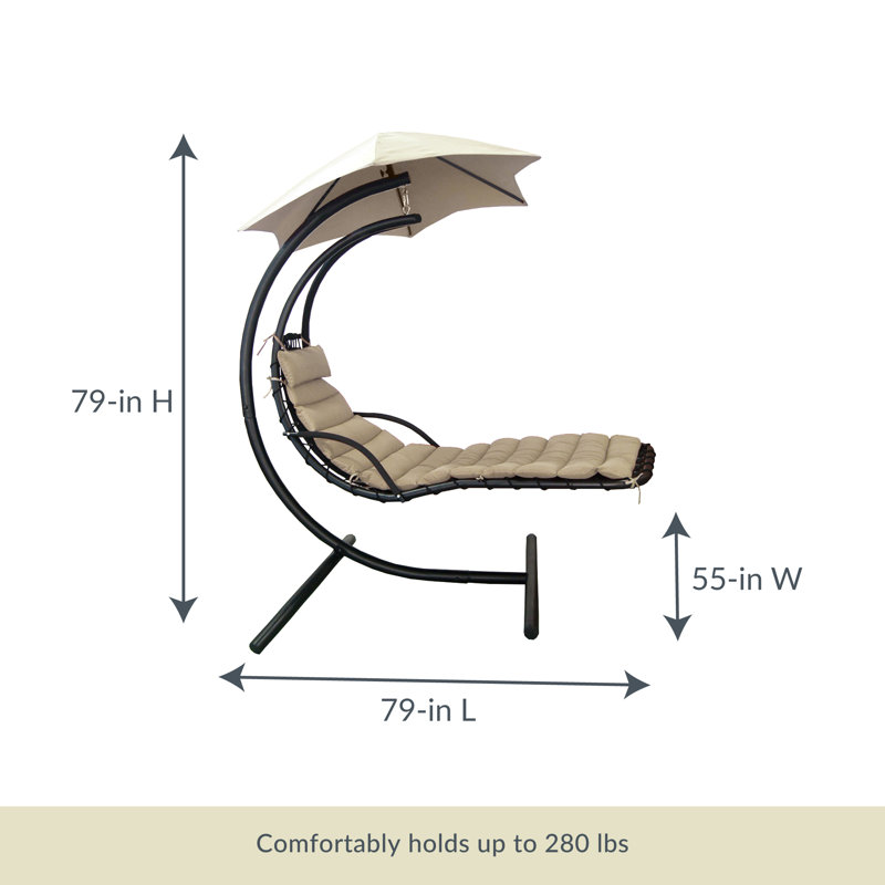 Khaki Hanging Chaise Lounge Chair with Cushions and Umbrella