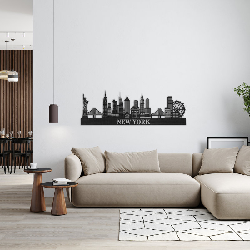 Handmade Cities & Countries Wall Decor on Solid Wood, 14" H x 46" W x 0.25" D, Natural