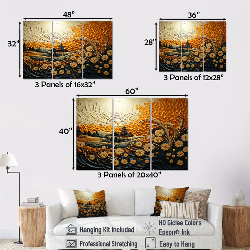 Karmas Wheat Whirl Meadow III - ensemble d'art mural sur toile Meadow, Toile tendue, H 40 po x l 60 po x P 1 po