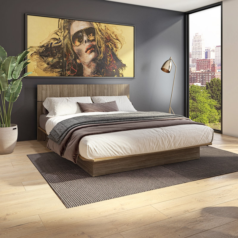 ZEN ALPHA - Lit plateforme avec tête de lit - Assemblage facile, aucun sommier requis, Grand lit,  Brown