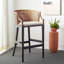 Tabouret de bar Morency Transitional - Structure en acajou avec dossier en rotin et coussin en mousse pour la maison et le bar-1492517335-1492517329
