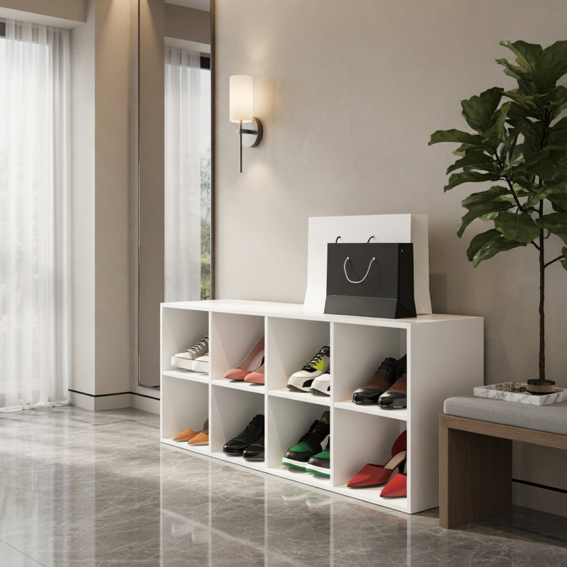 Armoire à chaussures robuste pour 8 casiers - capacité de poids de 500 lb, unité de rangement en bois d'ingénierie blanc pour entrée, couloir et chambre à coucher