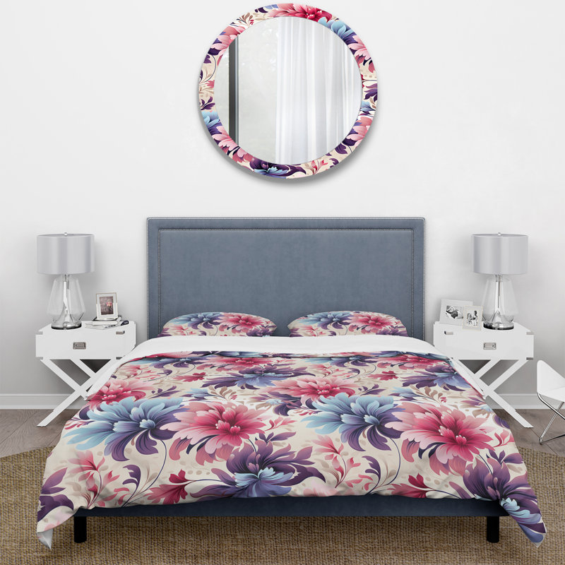 Ensemble de housse de couette rose et mauve, Housse de couette simple + 1 taie décorative stan