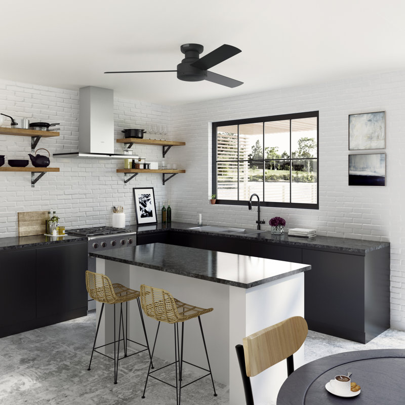 Matte Black 52" Modern Low Profile Ceiling Fan with Remote
