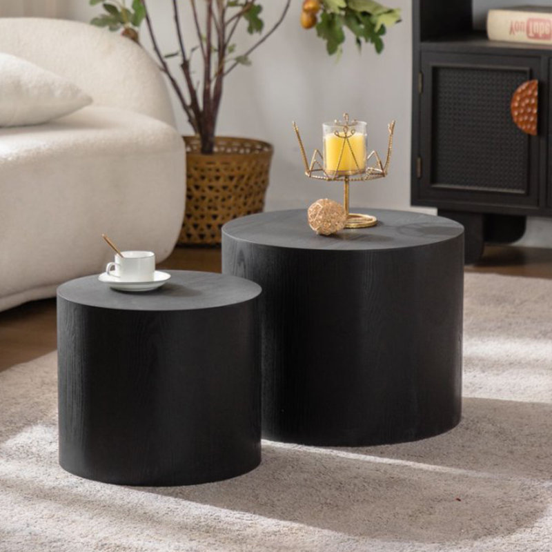 Nesting Coffee Table Set with Round MDF, Black
