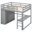 Lit mezzanine double avec garde-robe, bureau et grand espace de rangement intégré en bois massif gris-933917452