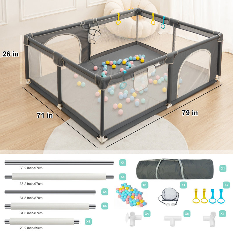 Parc pour bébé, très grand centre d'activités pour enfants, cour de jeu robuste pour les tout-petits, Gris