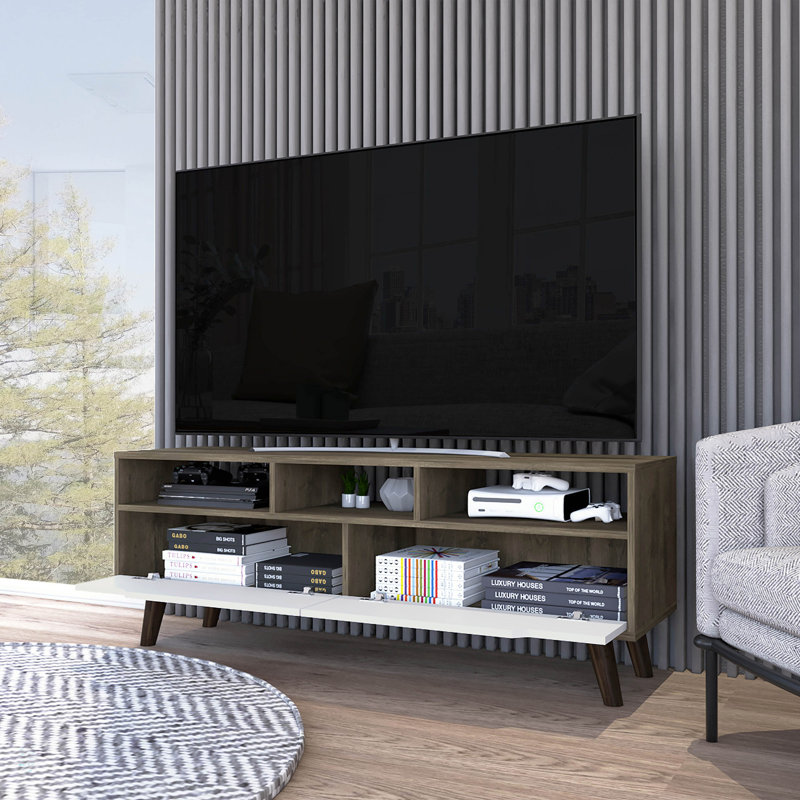 Meuble télé 2 tiroirs 3 tiroirs Noyer foncé et blanc