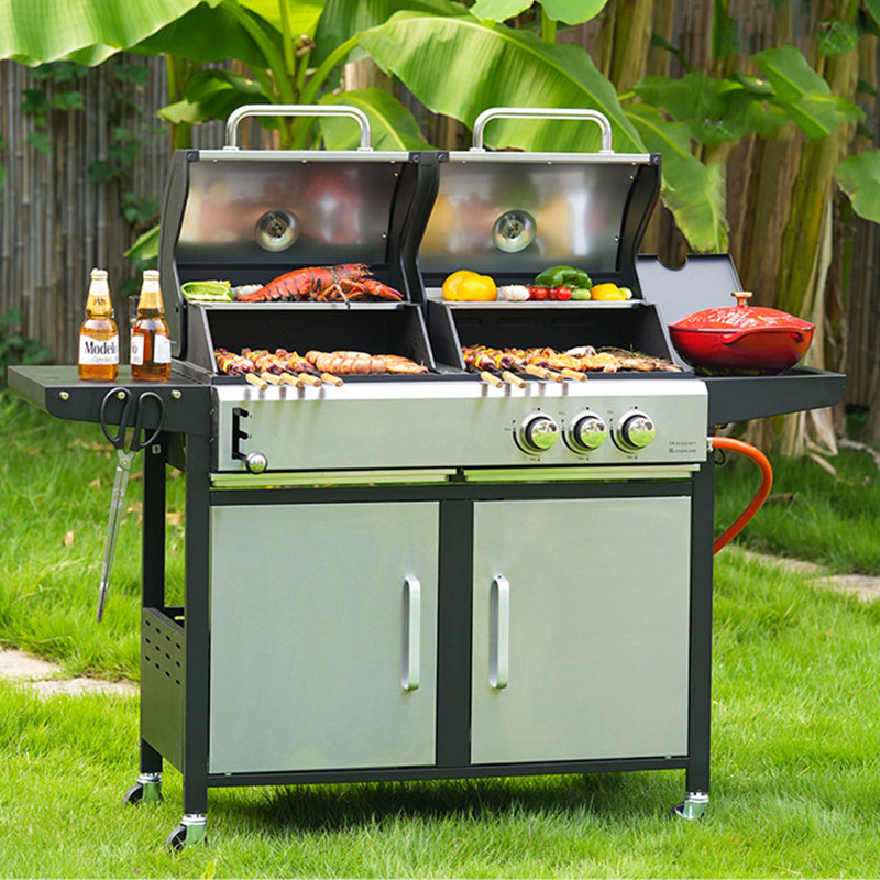 Barbecue d'extérieur à double usage au gaz et au charbon 58,27 po pour la cour