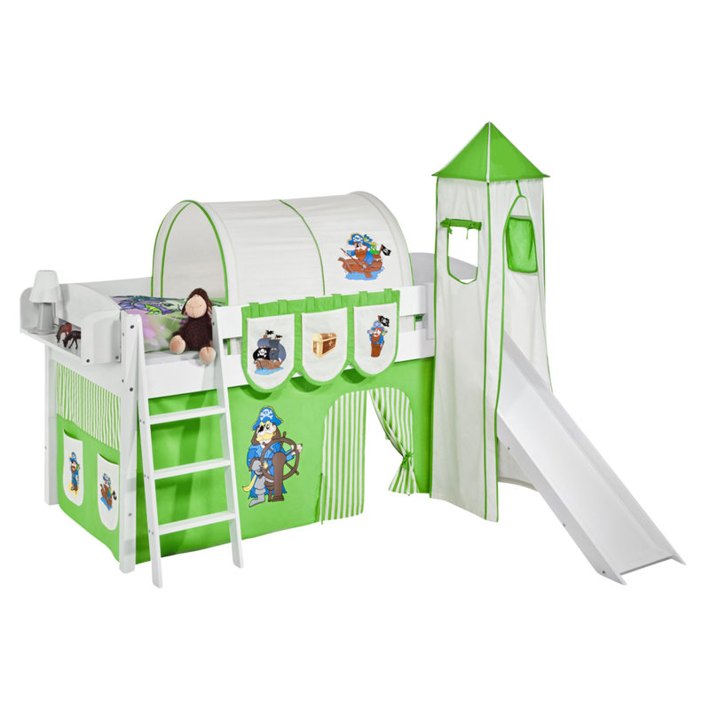 Pirat European Single (90 X 200 Cm) Loft Bed, Green / Beige
