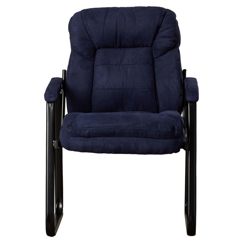 ErgoComfort Navy Microfiber Executive Side Chair with Metal Sled Base