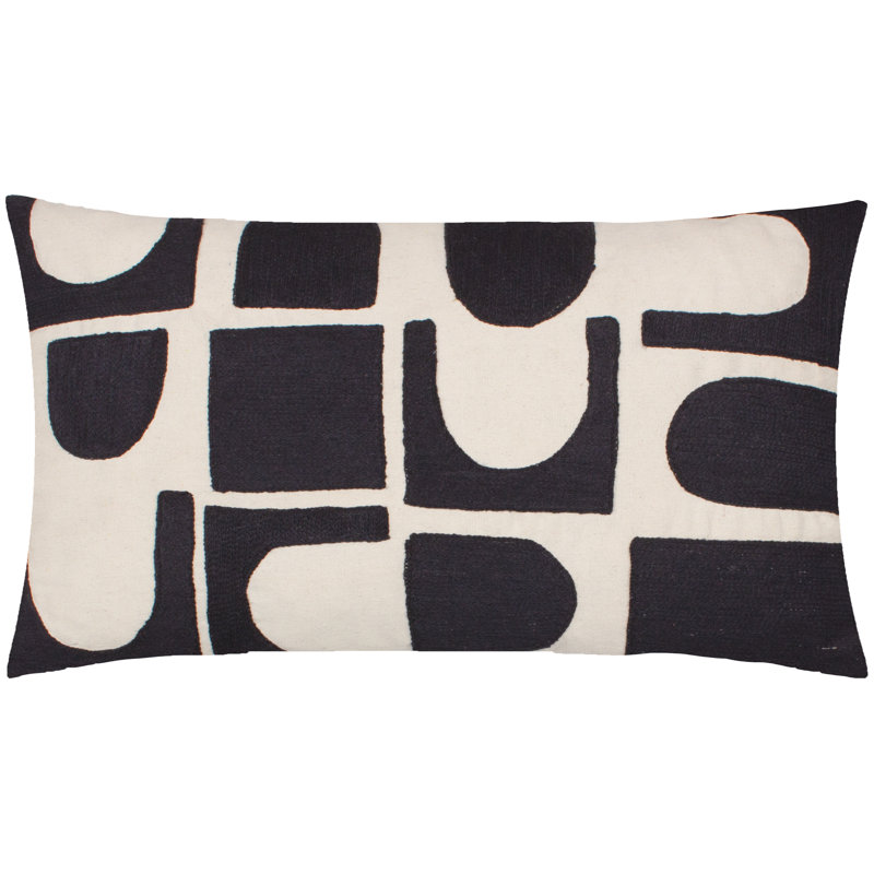 Hallam Geometric Rectangular Throw Cushion, Black/White Geometric