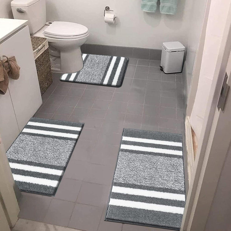 3 Pieces Luxury Bath Mat And Pedestal Mat Set Super Soft Microfiber Fluffy Bathroom Rug Machine Washable Absorbent Shower Rugs For Bathroom